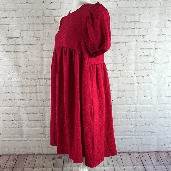 Who What Wear Puff Short Sleeve Dress Barberry Size Medium - Picture 4 of 13